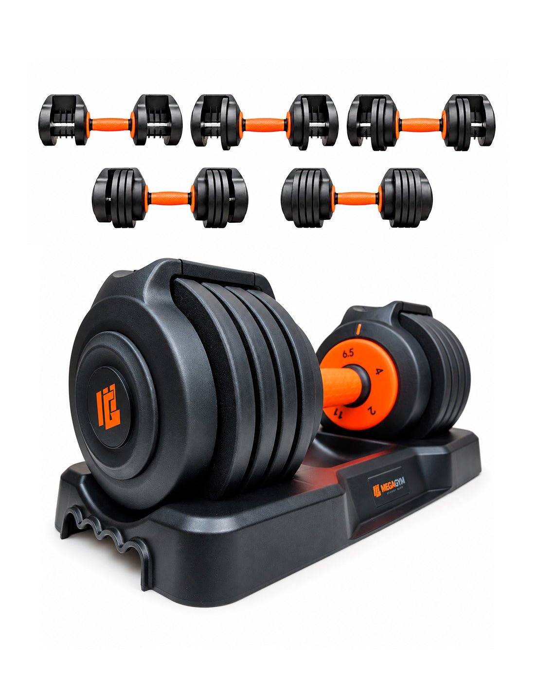 Halter Dumbbell Regulável | 5 Configurações de peso | Base para suporte dos Halteres - MegaGym