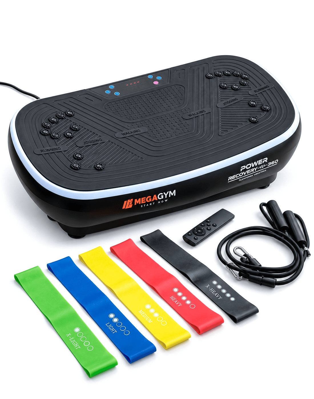Plataforma Vibratória Power Recovery 3D | Kit 4 Mini Bands Com Band Tubular | 3 Motores | 199 Níveis de Intensidade | Esferas de Massagens Magnéticas | Controle remoto - MegaGym