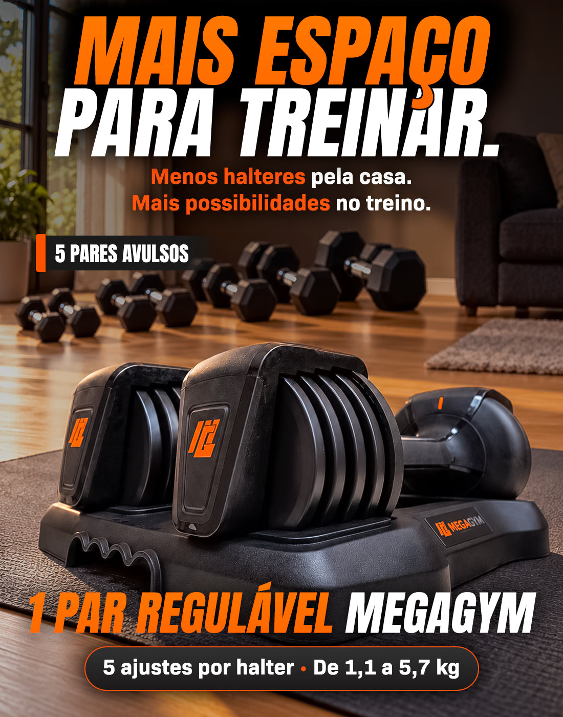 Par Halter Dumbbell Regulável Até 1 a 5,7Kg