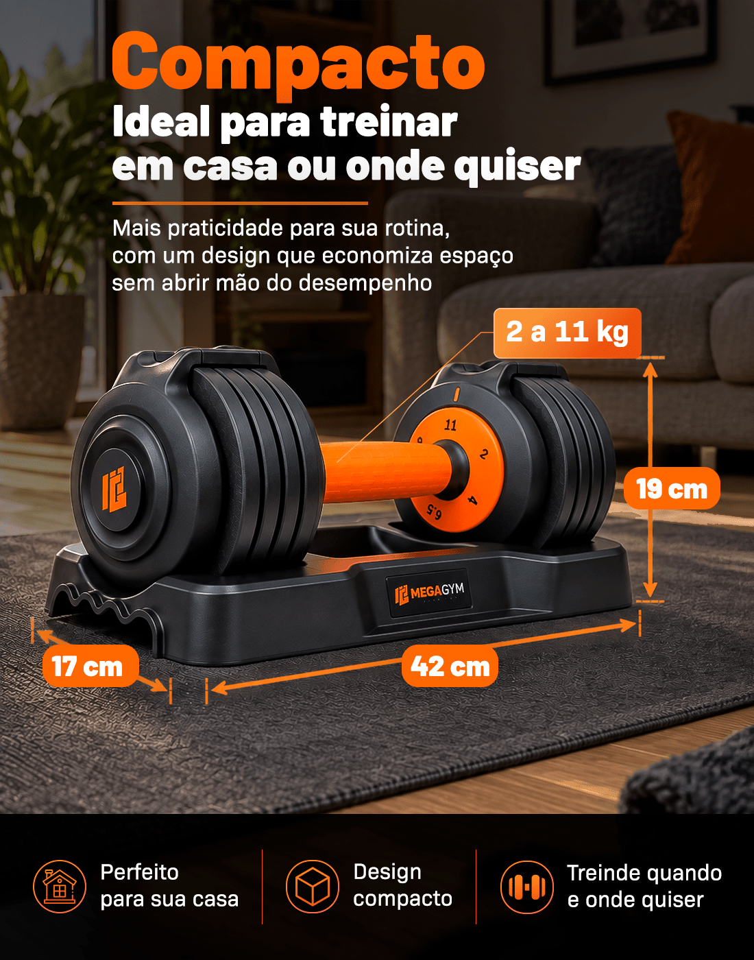 Halter Dumbbell Regulável | 5 Configurações de peso | Base para suporte dos Halteres - MegaGym