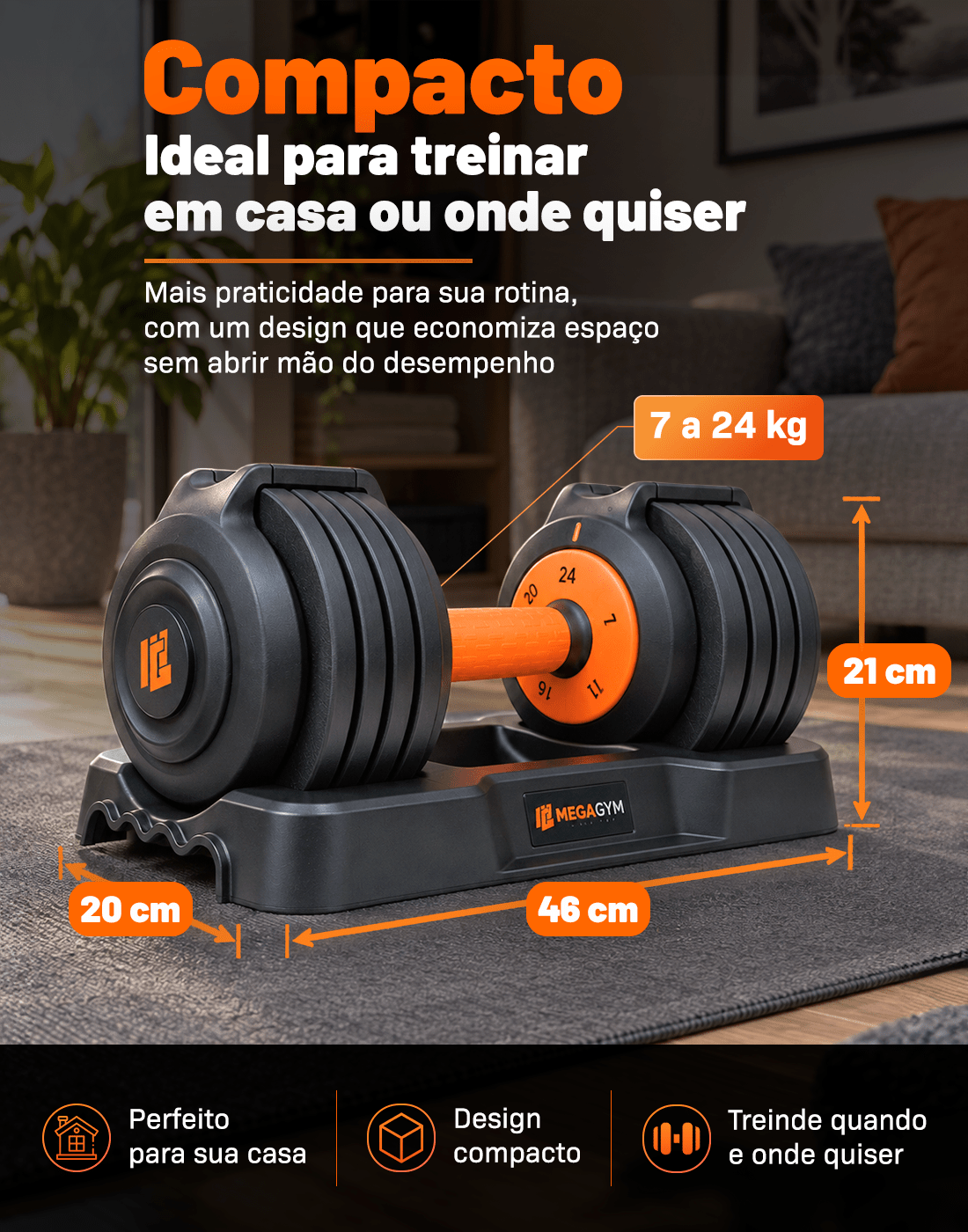 Halter Dumbbell Regulável | 5 Configurações de peso | Base para suporte dos Halteres - MegaGym