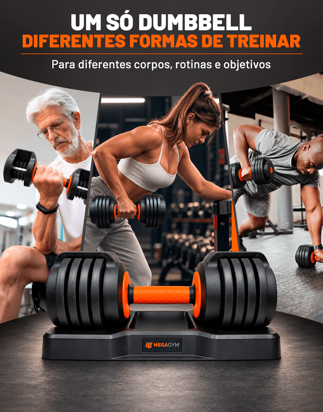 Halter Dumbbell Regulável | 5 Configurações de peso | Base para suporte dos Halteres - MegaGym