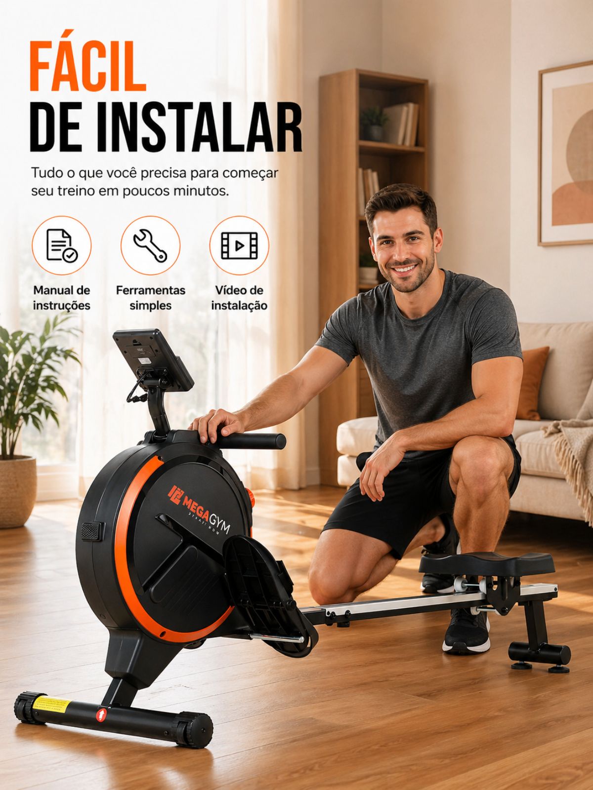 Aparelho Simulador de Remo Indoor Magnético ROW 3000 - MegaGym