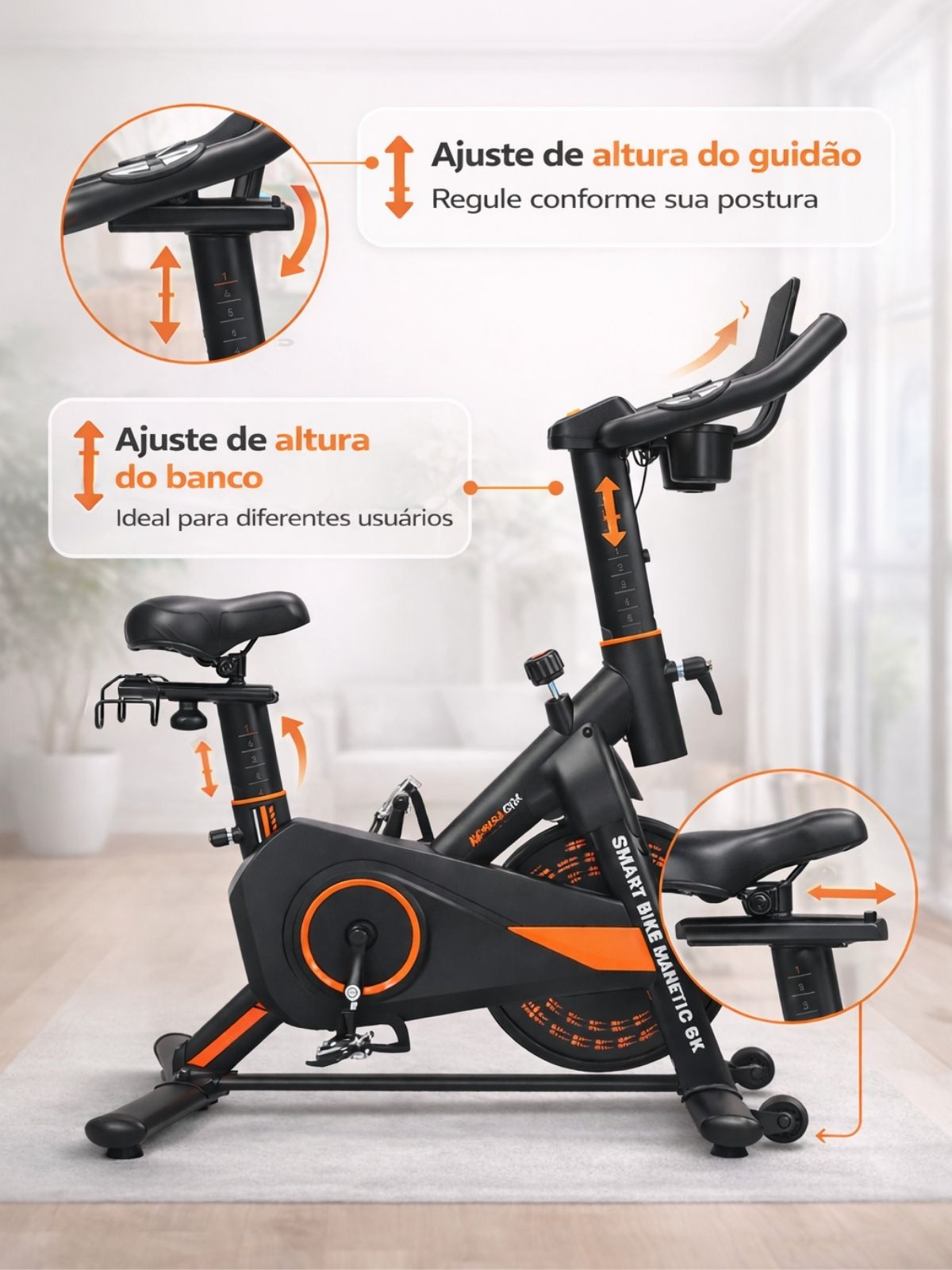 Bike Spinning Smart Magnetic 6K | Resistência Magnética Potente | Banco Ultra Soft | Suporta 160 Kg - MegaGym