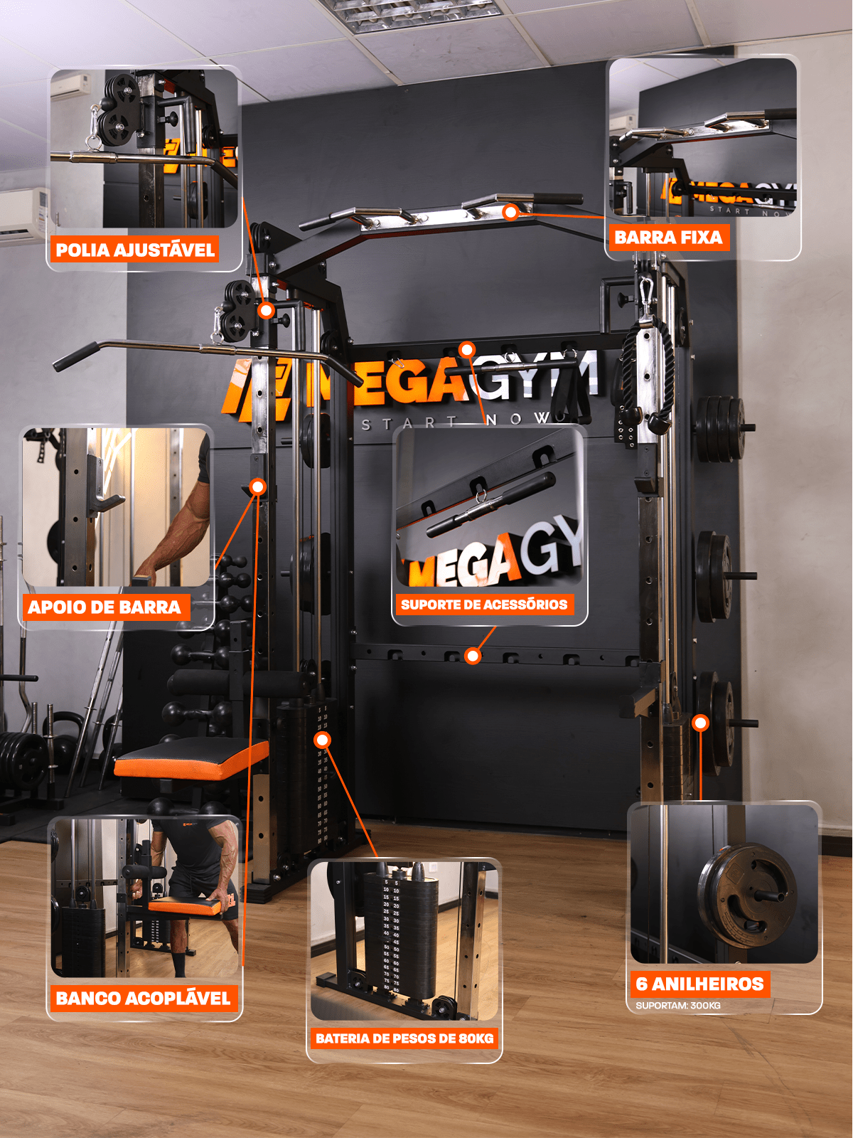 Estação Mega Rack Crossover Com Polia Móvel - MegaGym