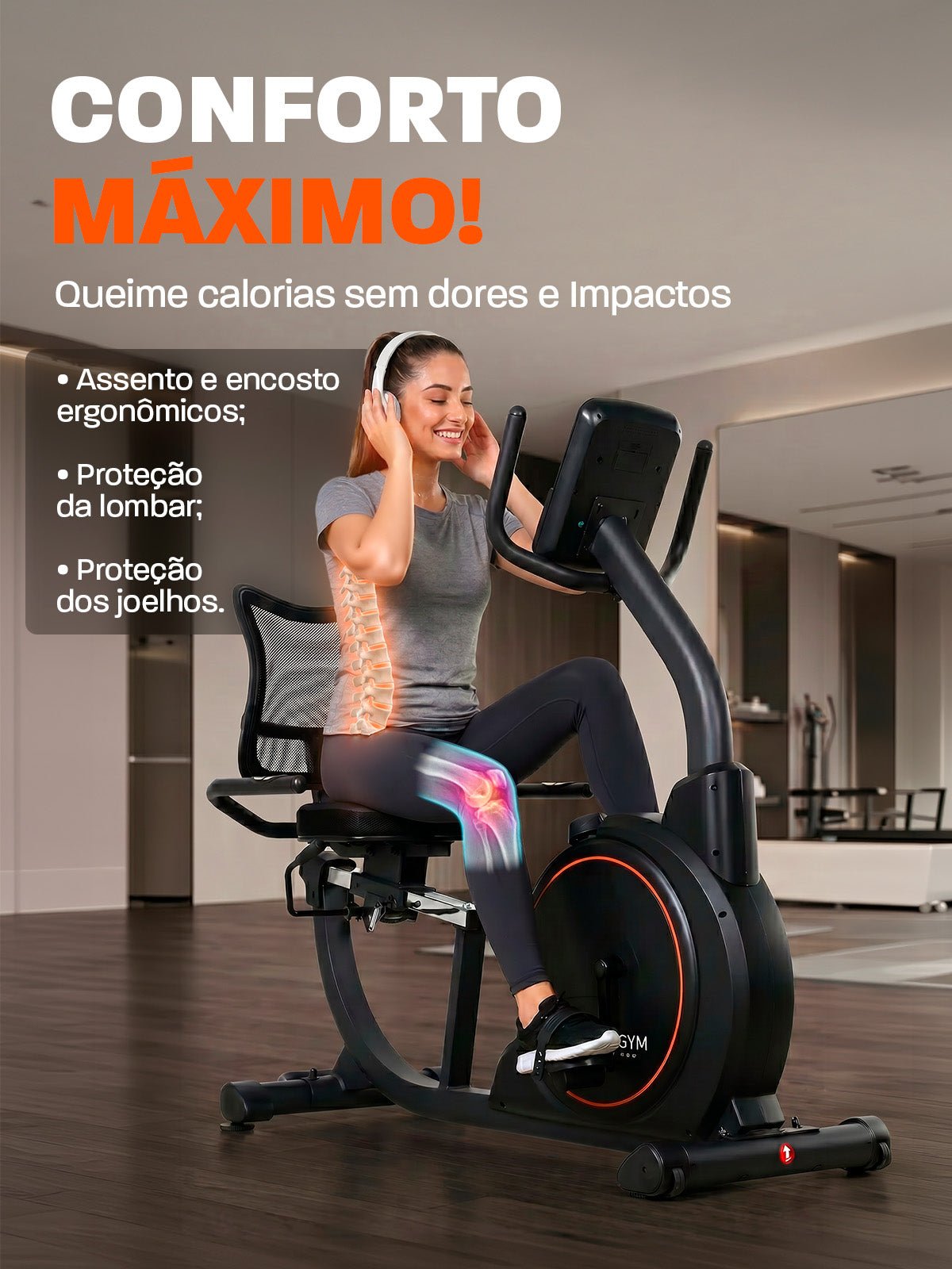 Bike Horizontal Magnética Semiprofissional MegaGym Soft Ride 5000 | Resistencia Magnética | Suporta 130Kg - MegaGym