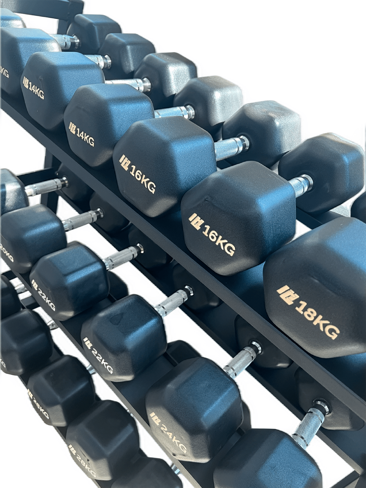 Kit Pares de Halteres Sextavados 12 kg a 30 kg Dumbbells com Pegada Cromada - MegaGym