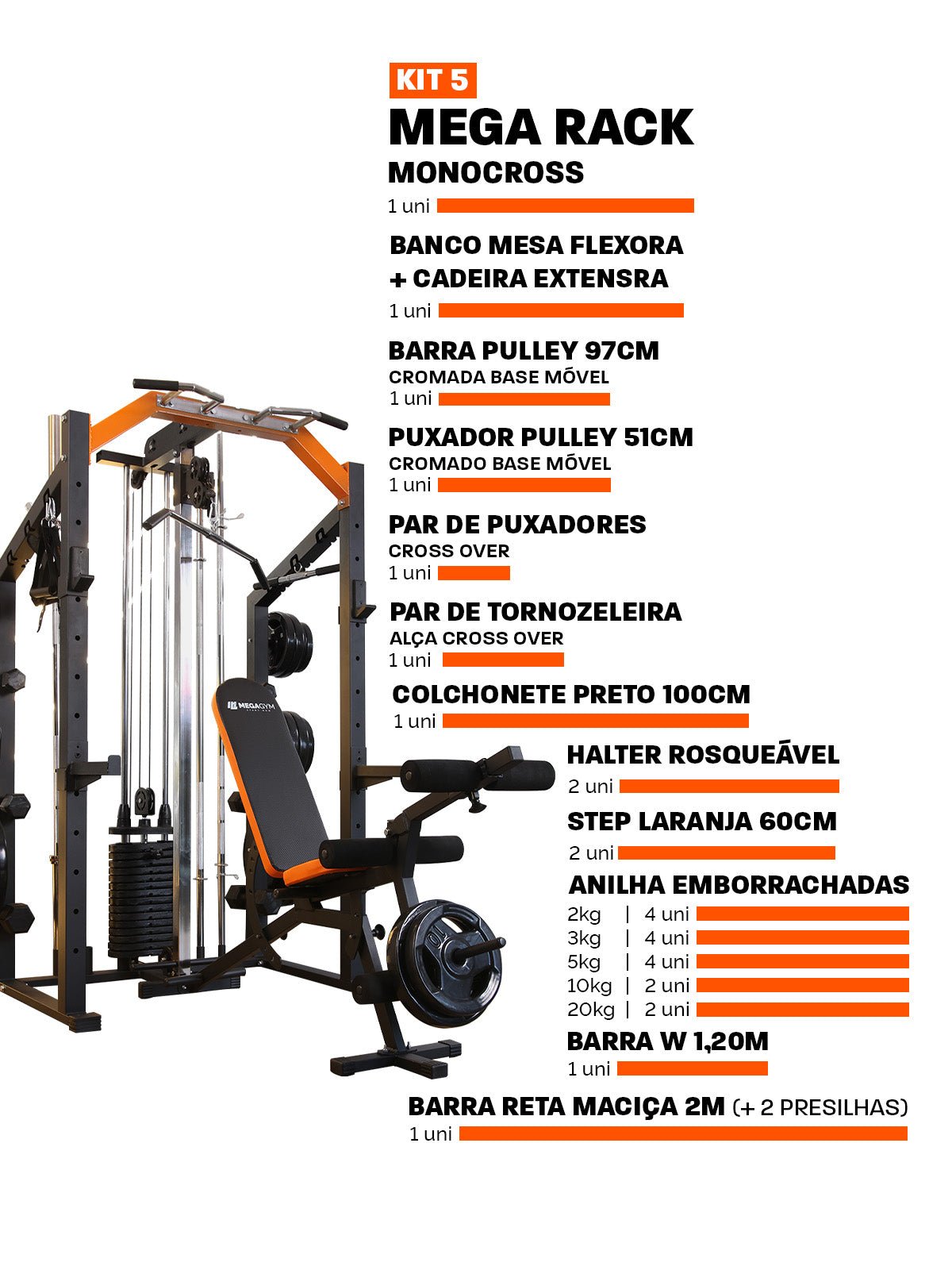 Kit 5 Estação De Musculação Mega Rack Full Com Polia Móvel Flutuante - MegaGym