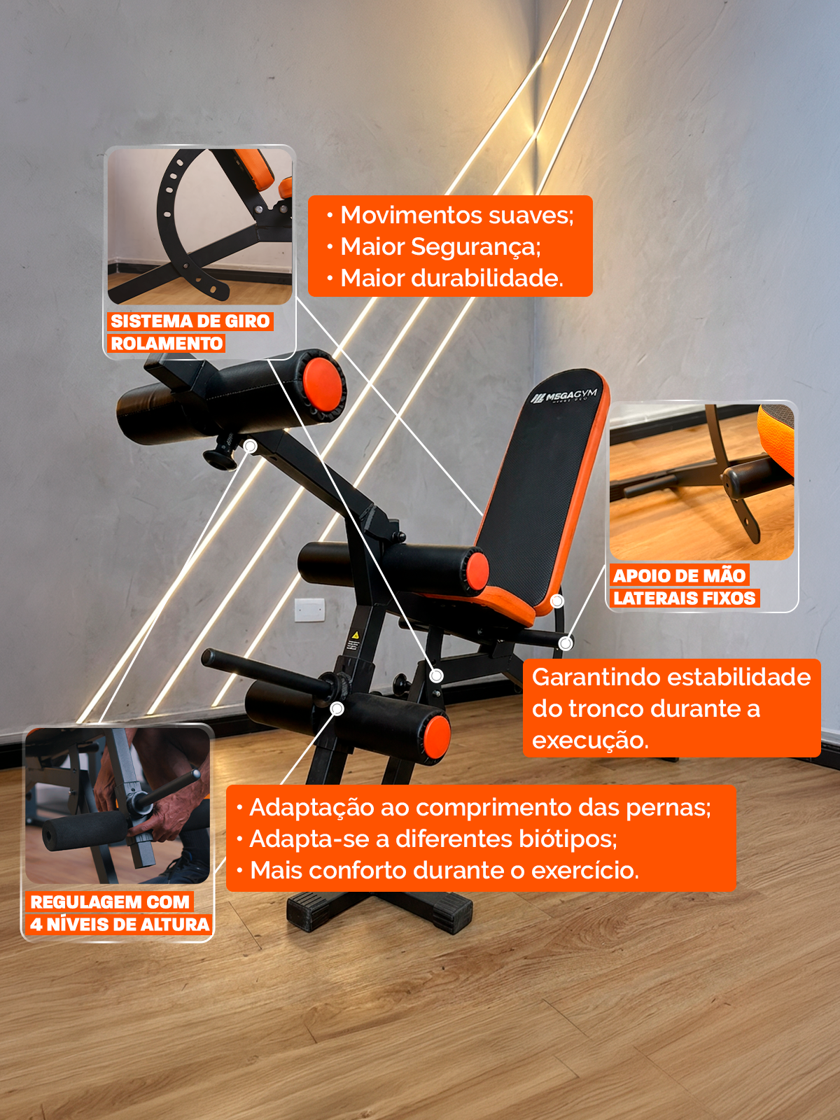 Banco Supino Regulável Com Cadeira Extensora E Mesa Flexora Ajustáveis - MegaGym