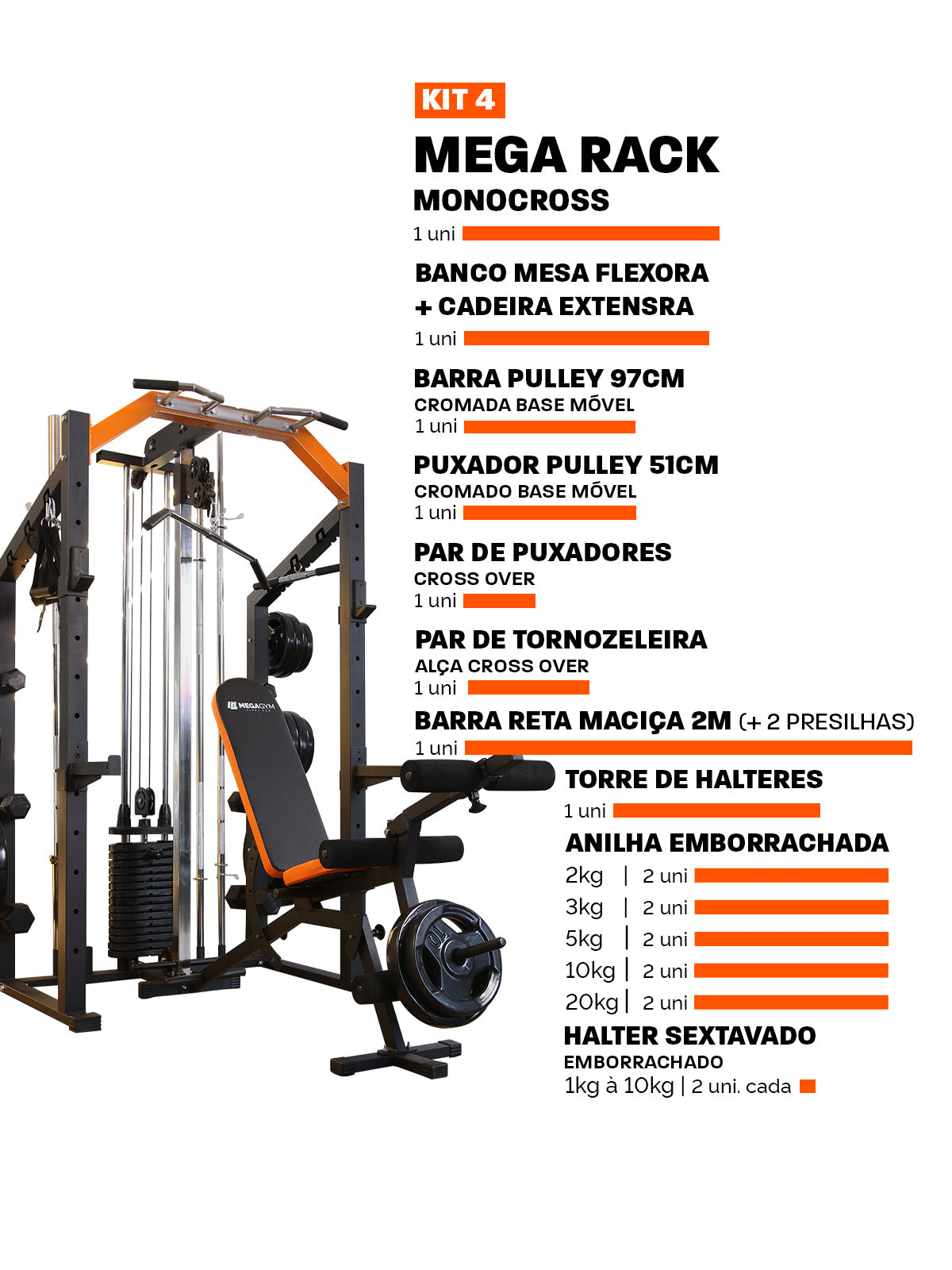 Kit 4 Estação De Musculação Mega Rack Full Com Polia Móvel Flutuante