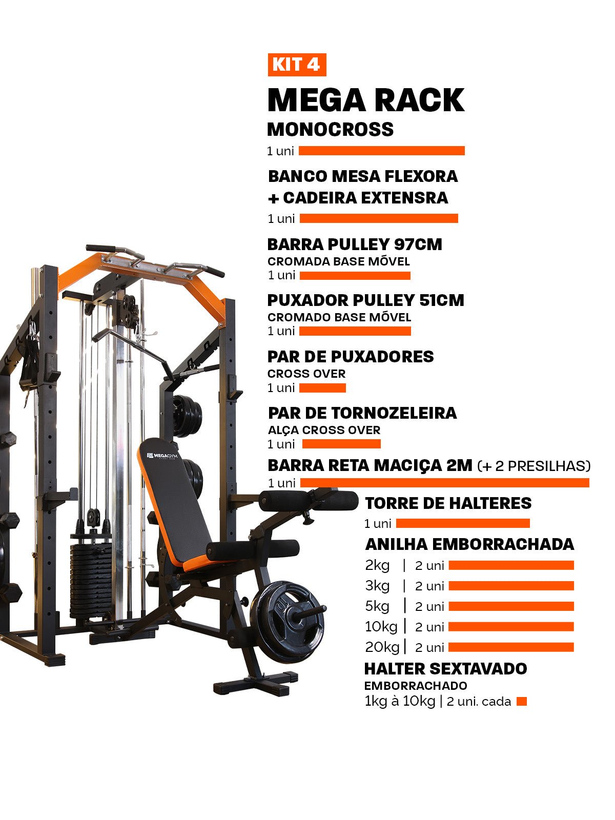 Estação De Musculação Mega Rack Full Com Polia Móvel Flutuante - MegaGym