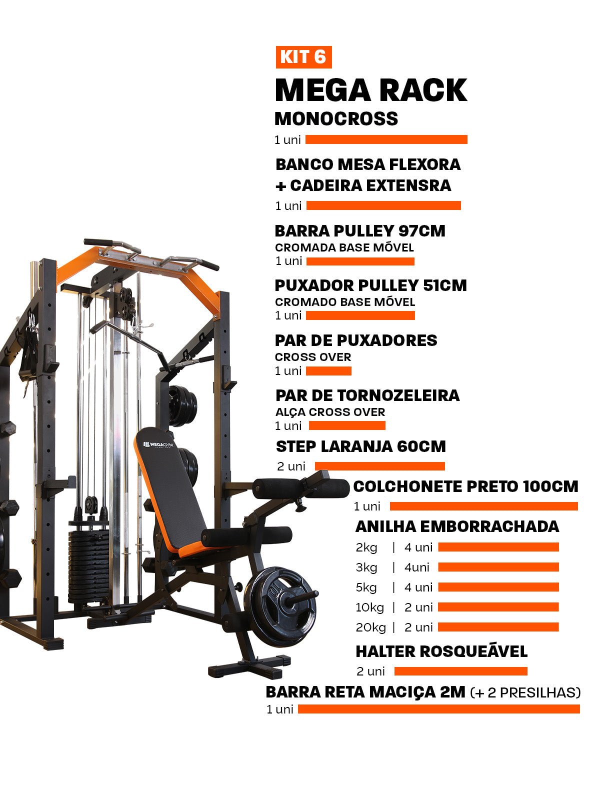 Estação De Musculação Mega Rack Full Com Polia Móvel Flutuante - MegaGym