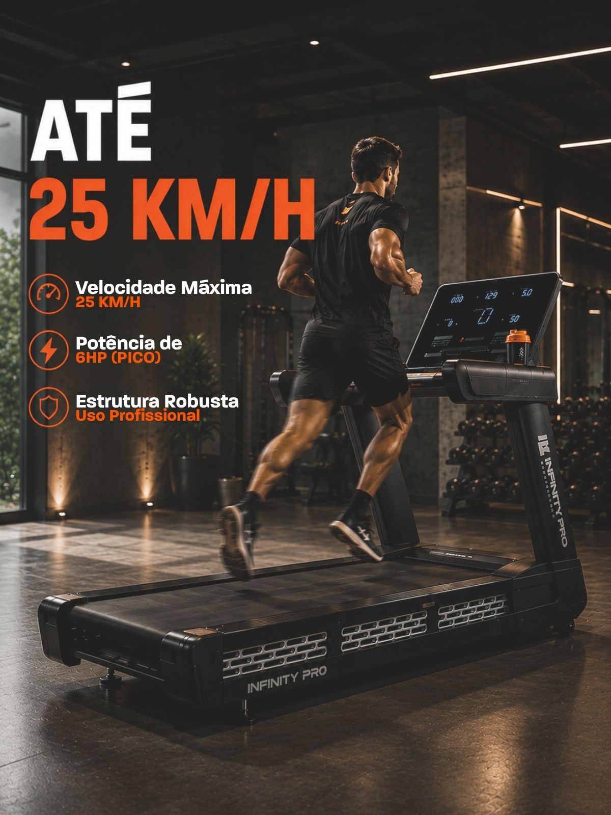 Esteira Profissional Infinity Pro | 25 km/h | Suporta 200 kg | Motor AC 6 HPP | Inclinação Automática com 25 Níveis