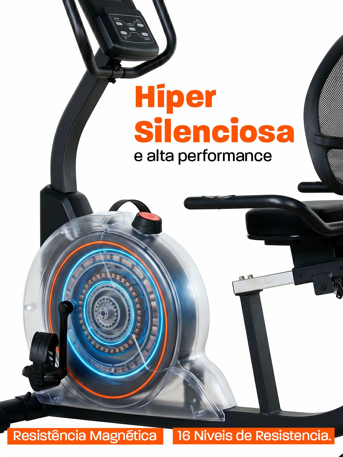 Bike Horizontal Magnética Semiprofissional MegaGym Soft Ride 5000 | Resistencia Magnética | Suporta 130Kg - MegaGym