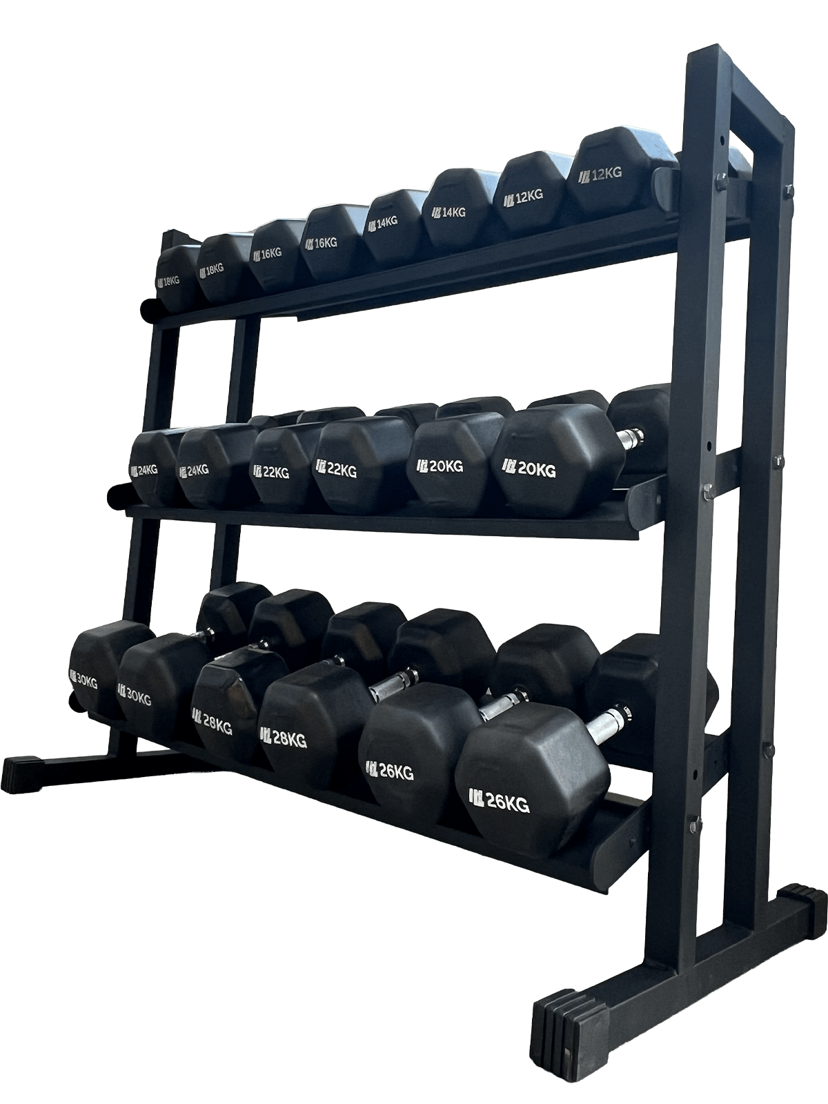 Kit Pares de Halteres Sextavados 12 kg a 30 kg Dumbbells com Pegada Cromada - MegaGym