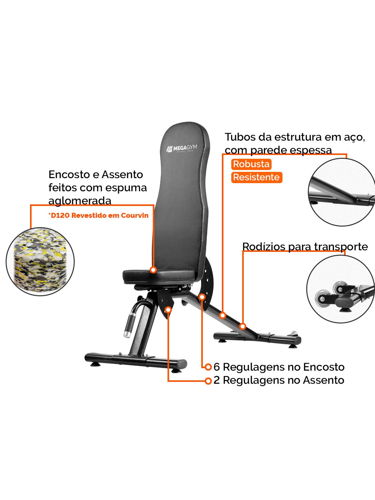 Banco Livre Ajustável Profissional M1 - MegaGym