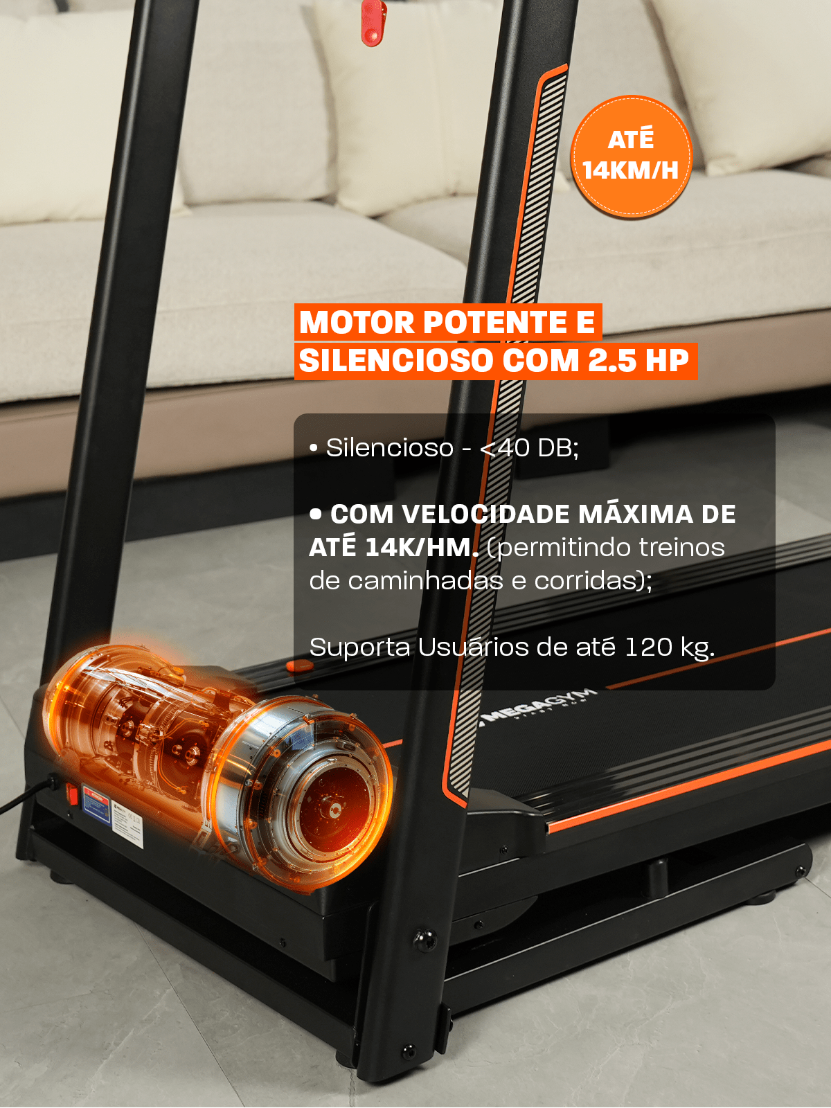 Esteira Ergométrica Elétrica Smart Pace 14km/h | Motor 2.5 HP | Bluetooth |Suporta até 120kg - MegaGym