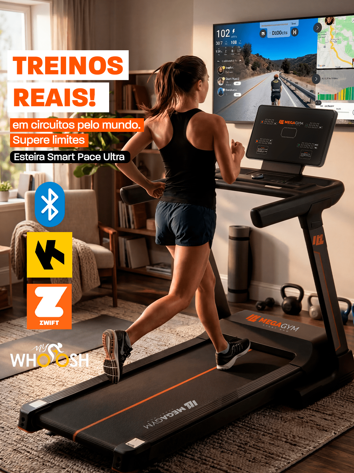 Esteira Ergométrica Elétrica Smart Pace Ultra 20km/h | Motor 5.0 HPP | Bluetooth |Suporta até 160kg | Semi Profissional - MegaGym