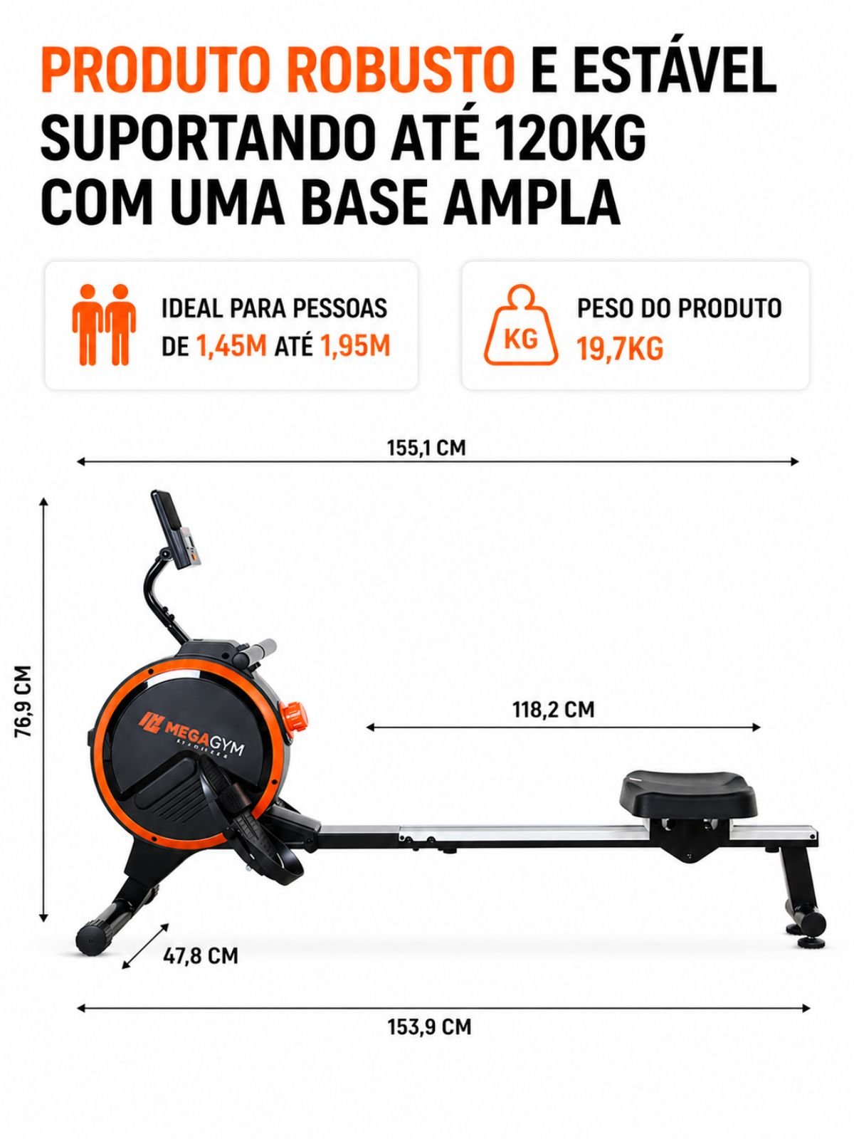 Aparelho Simulador de Remo Indoor Magnético ROW 3000 - MegaGym