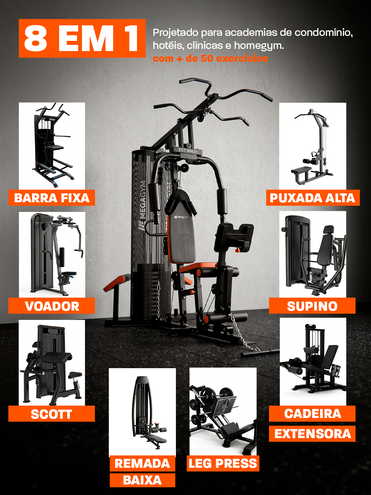 Estação de Musculação Multifuncional UrbanFit 80K - MegaGym