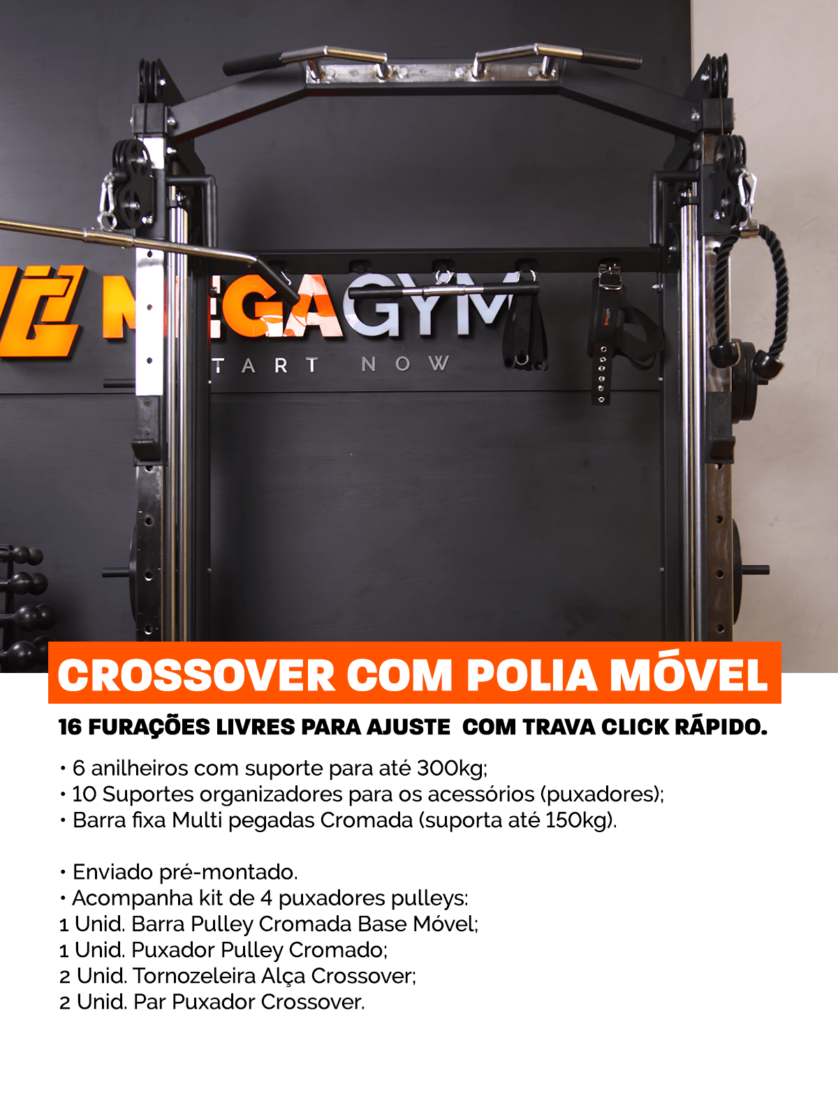 Estação Mega Rack Crossover Com Polia Móvel - MegaGym