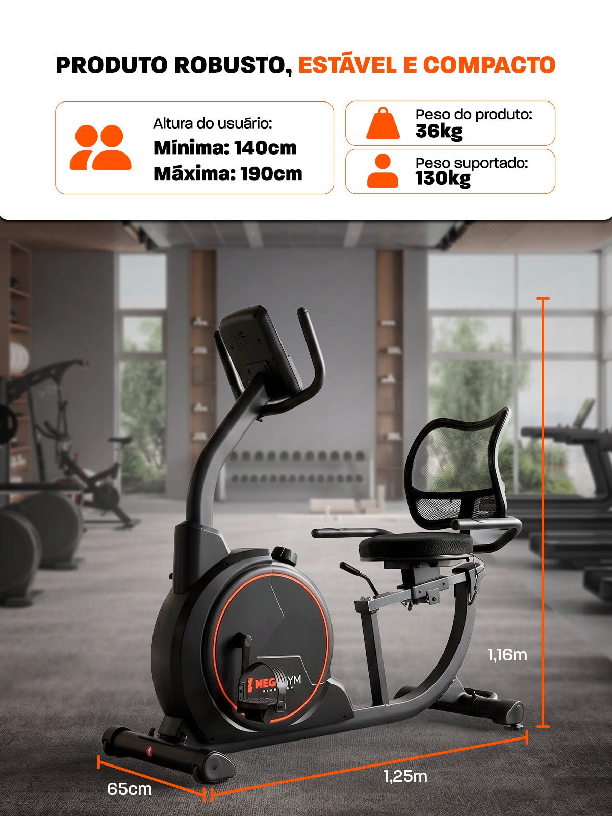 Bike Horizontal Magnética Semiprofissional MegaGym Soft Ride 5000 | Resistencia Magnética | Suporta 130Kg - MegaGym