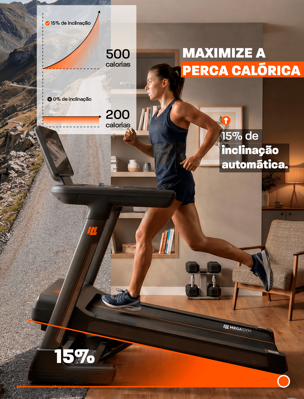 Esteira Ergométrica Elétrica Smart Pace Ultra 20km/h | Motor 5.0 HPP | Bluetooth |Suporta até 160kg | Semi Profissional - MegaGym