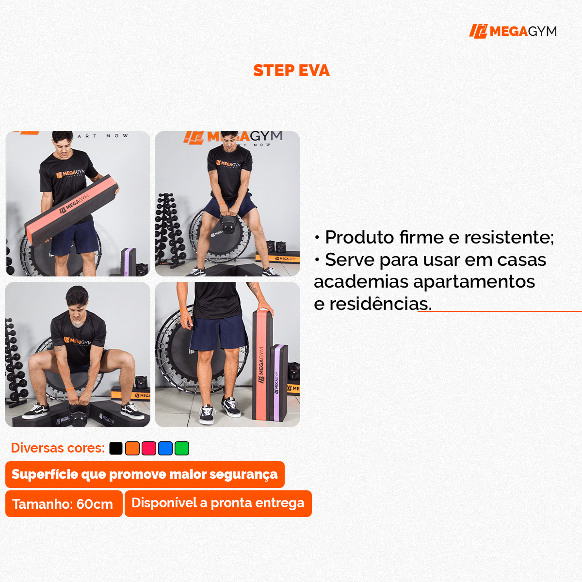 Step Profissional De EVA 60X28X10 Para Treino Aeróbico Musculação - MegaGym