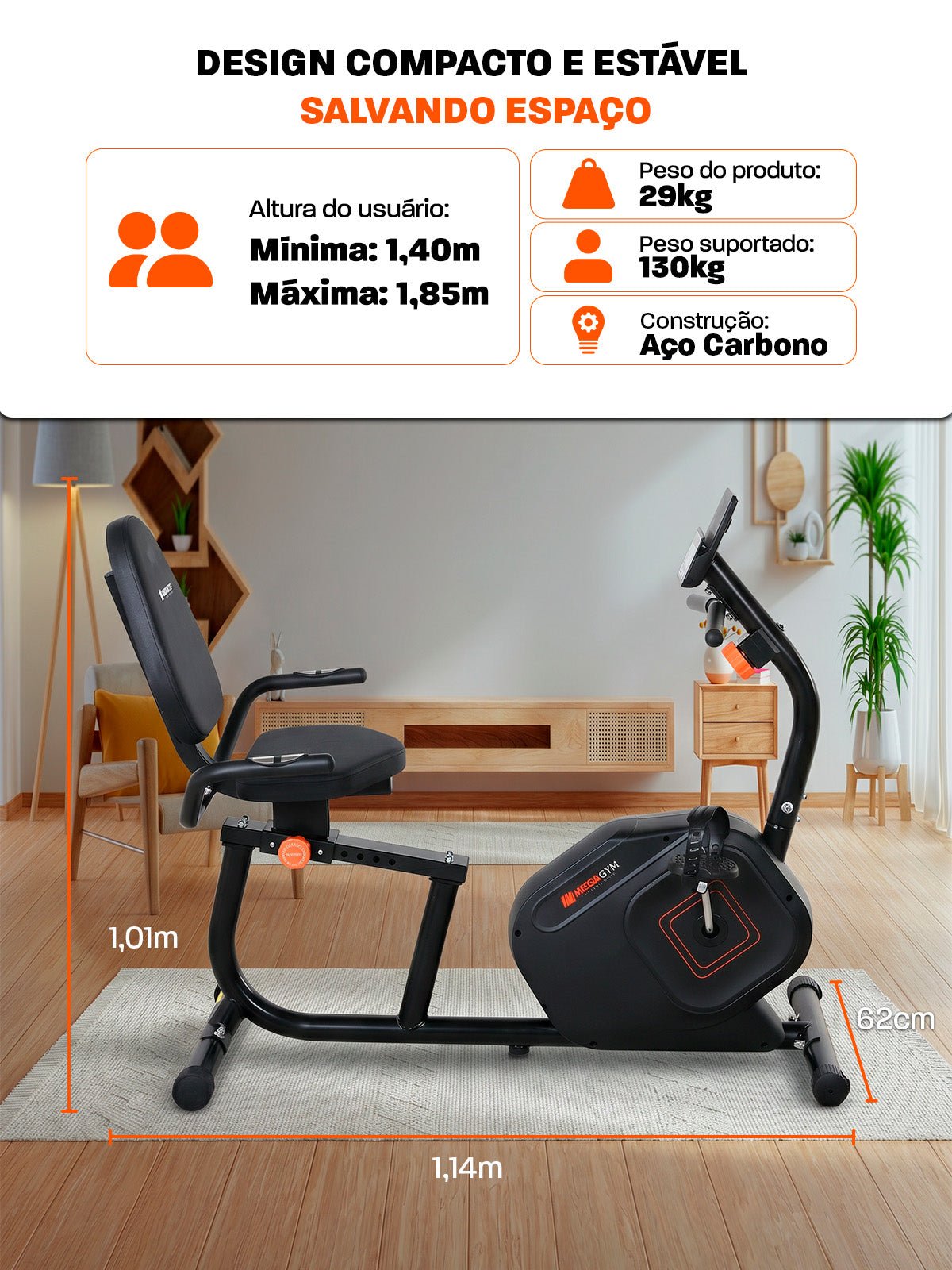 Bike Horizontal Magnética MegaGym Soft Ride 3000 - MegaGym