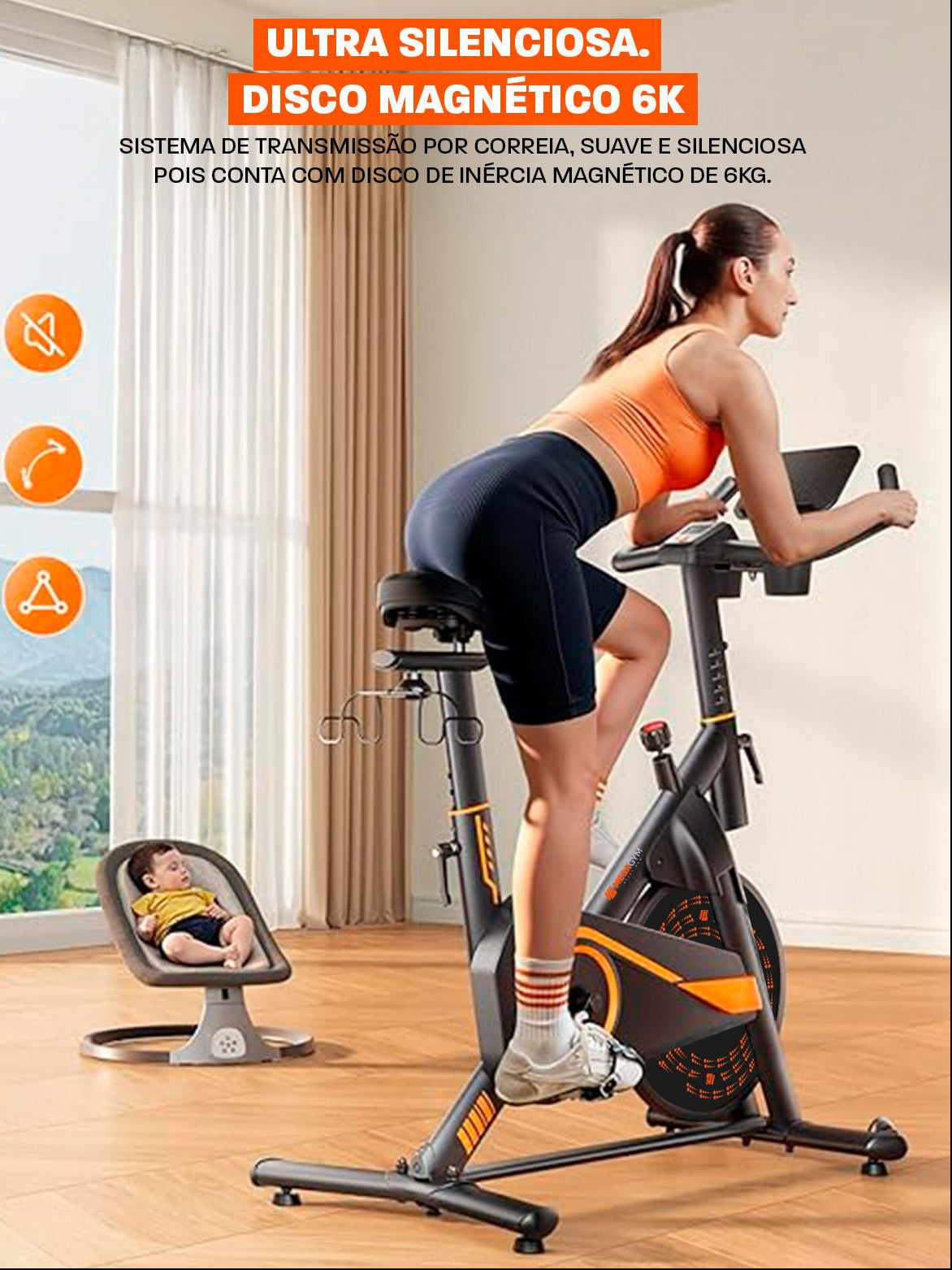 Bicicleta Ergométrica Smart Magnetic 6K | Disco 6Kg | Resistência Magnética - MegaGym