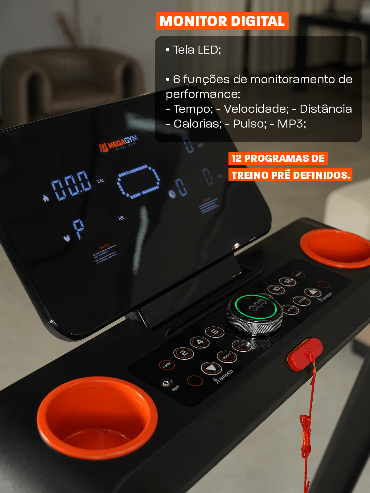 Esteira Ergométrica Elétrica Smart Pace 14km/h | Motor 2.5 HP | Bluetooth |Suporta até 120kg - MegaGym