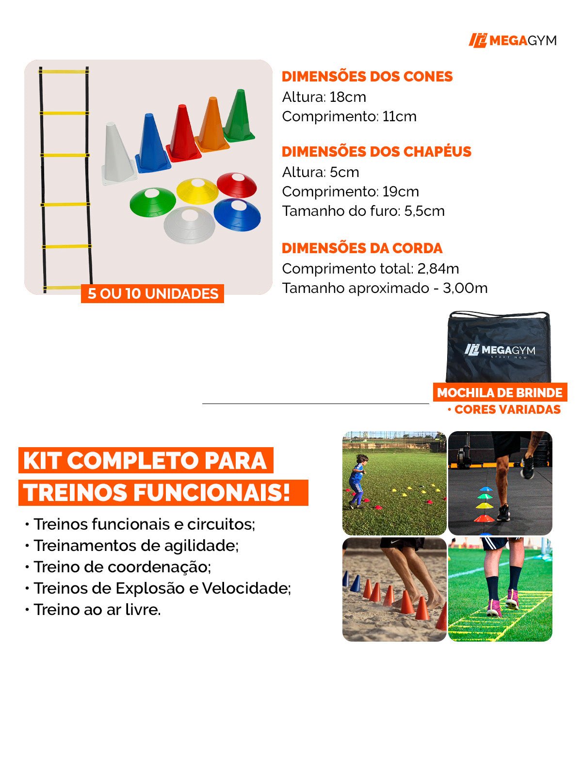 Kit Funcional Agilidade Cones + Chapéus + Escada Para Treino Completo - MegaGym