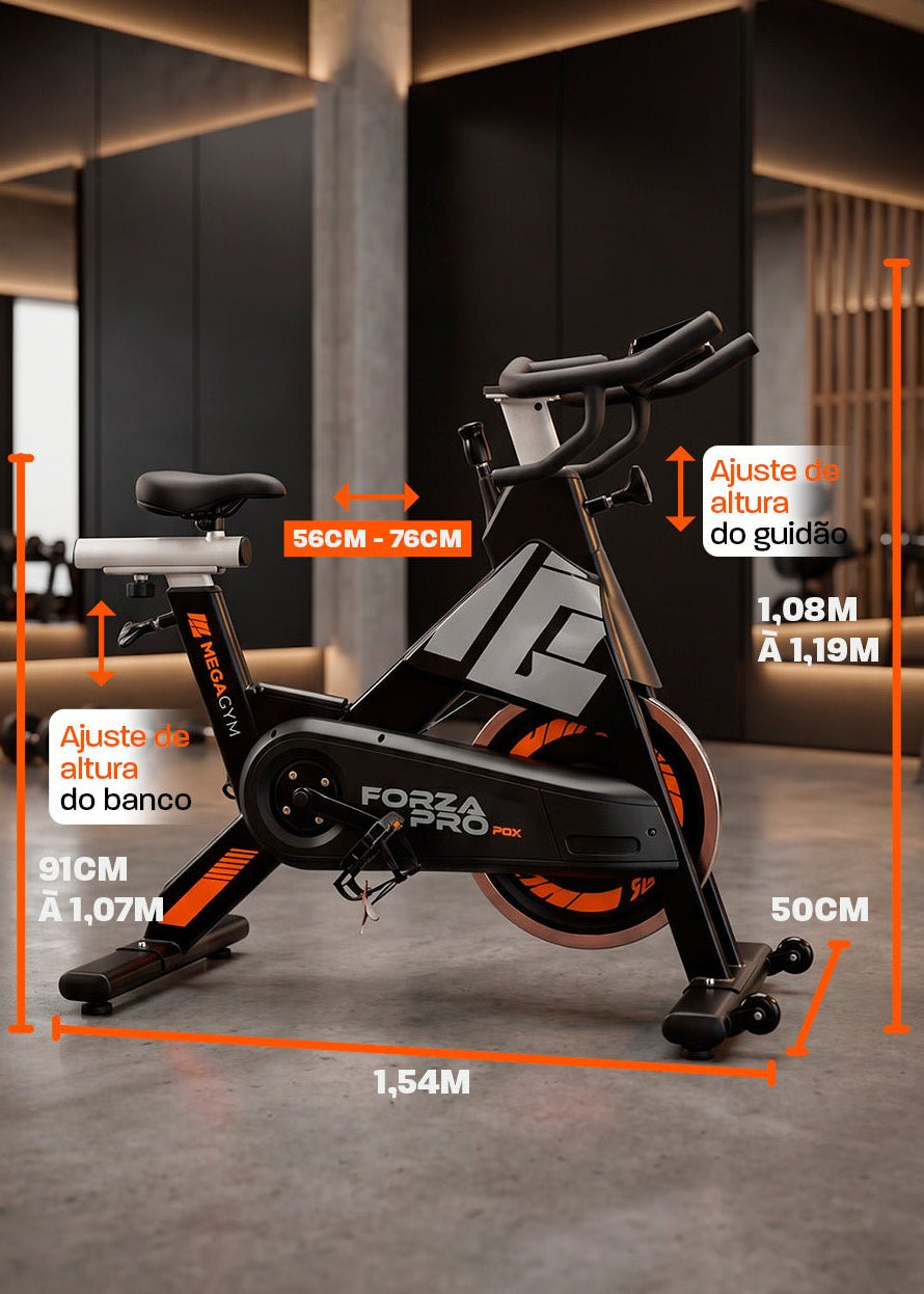 Bike Profissional Magnética Forza Pro 20K | Com Monitor Digital | Resistência Magnética | Disco de Inercia 18Kg | Suporta 170Kg - MegaGym