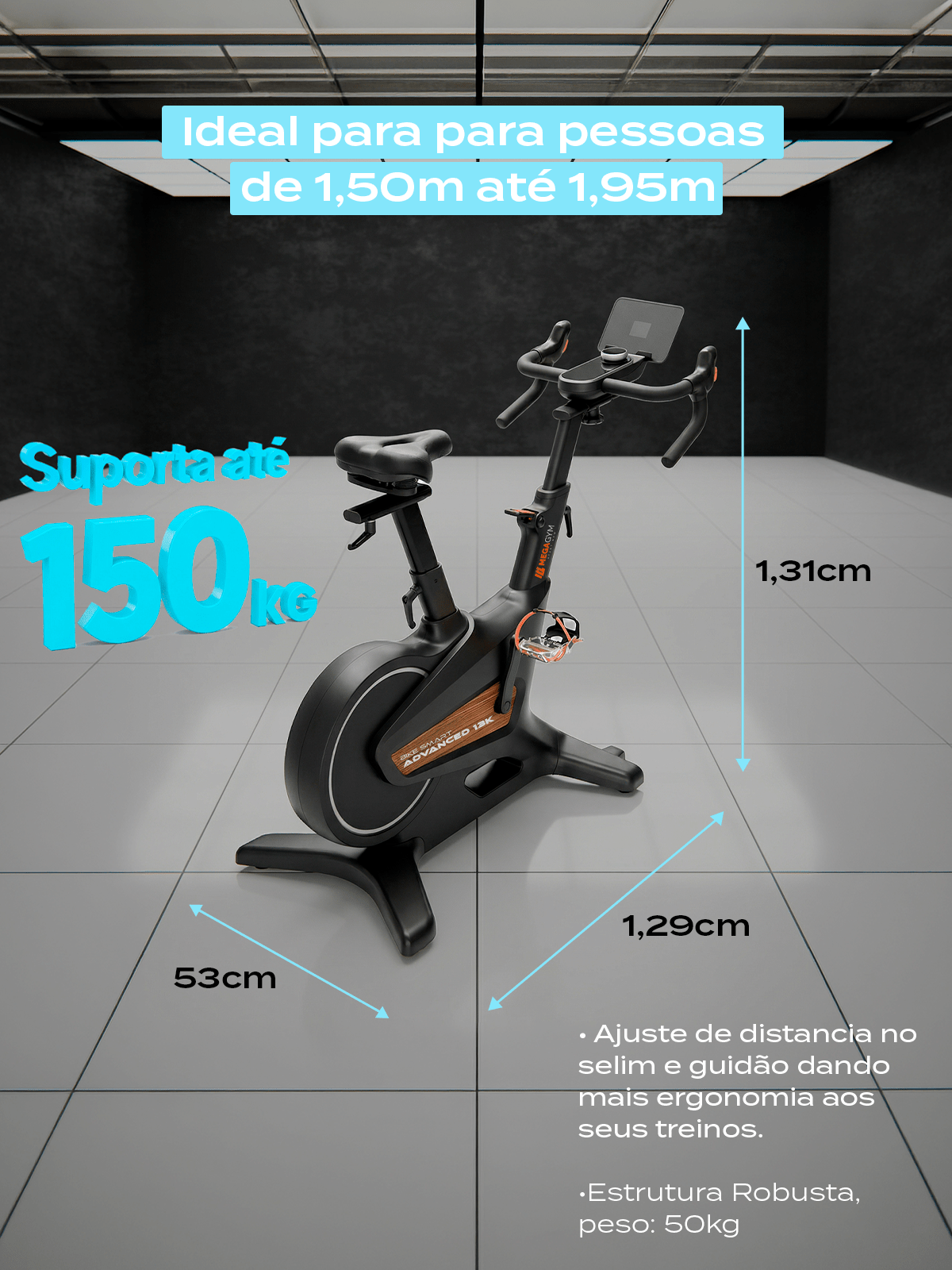 Bike Ergometrica Smart Advanced 13K | Ajuste Automático De Intensidade | Disco De Inercia 13K | Resistência Magnética| Suporta 150 Kg - MegaGym