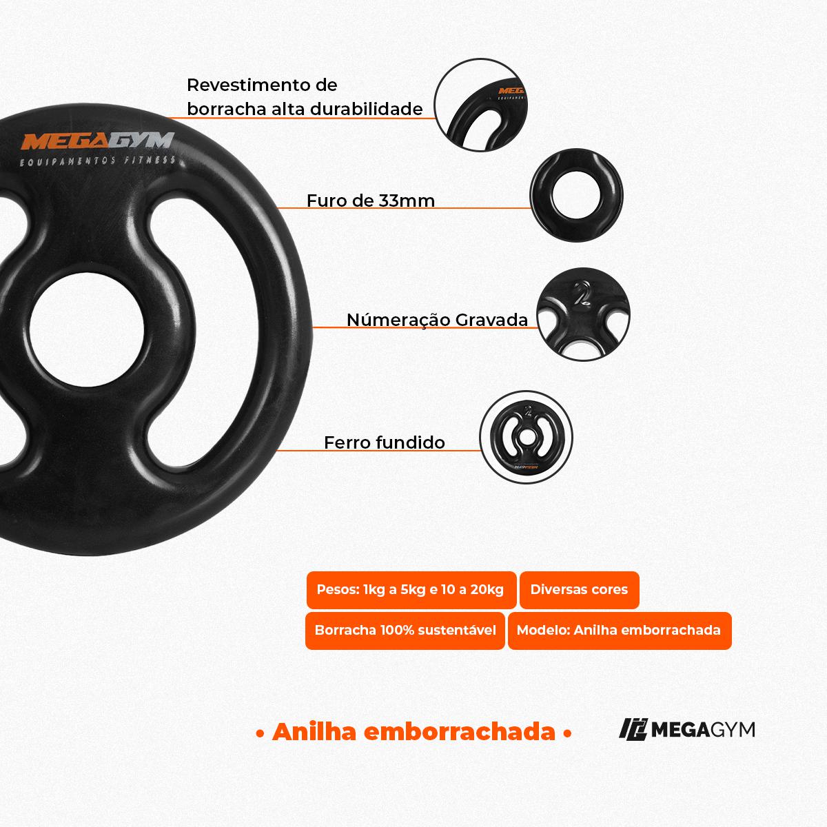 Anilha Emborrachada Furo 31mm - MegaGym