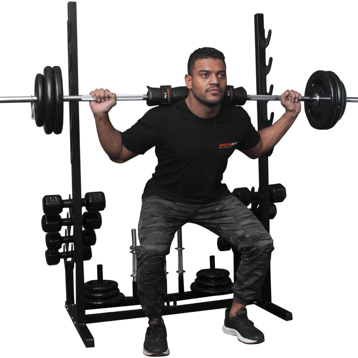 Banco Regulável 10x1 com Cadeira Extensora + Scot + Rack Agachamento - MegaGym