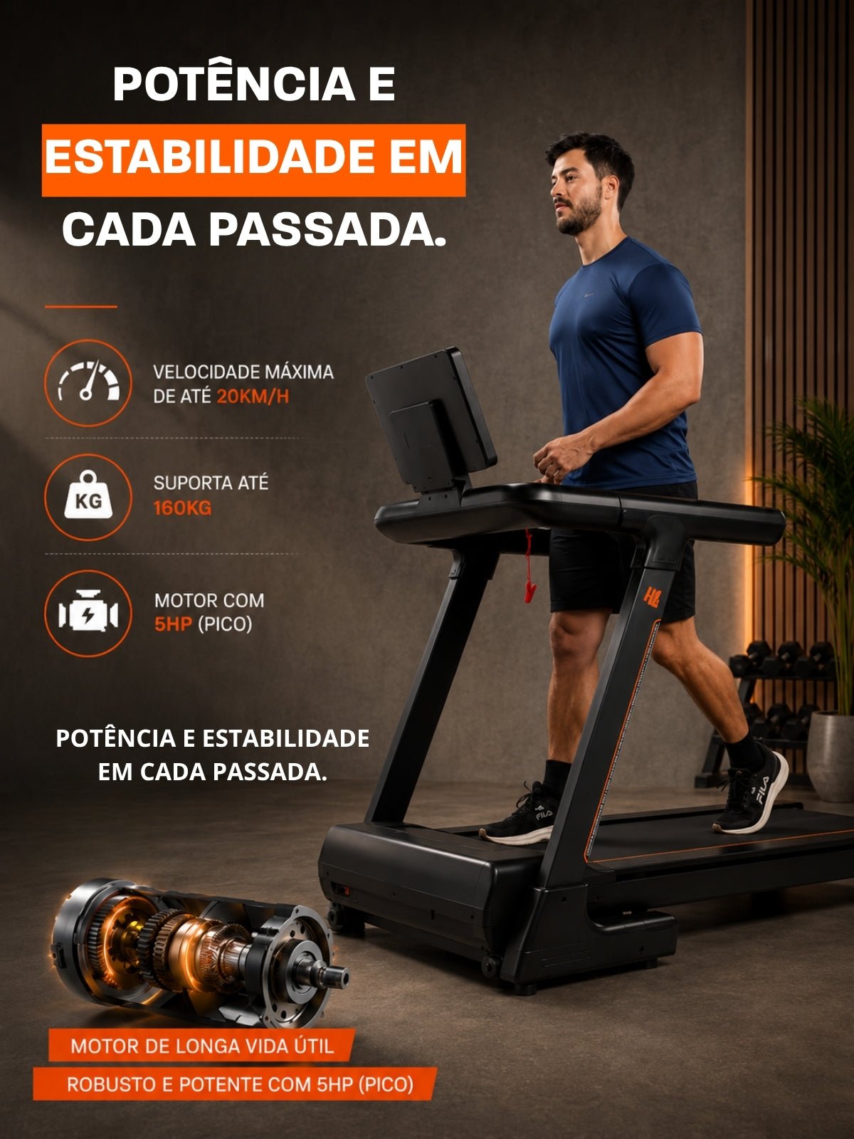 Esteira Semiprofissional Elétrica Smart Pace Ultra 20km/h | Motor 5.0 HPP | Bluetooth |Suporta até 160kg - MegaGym