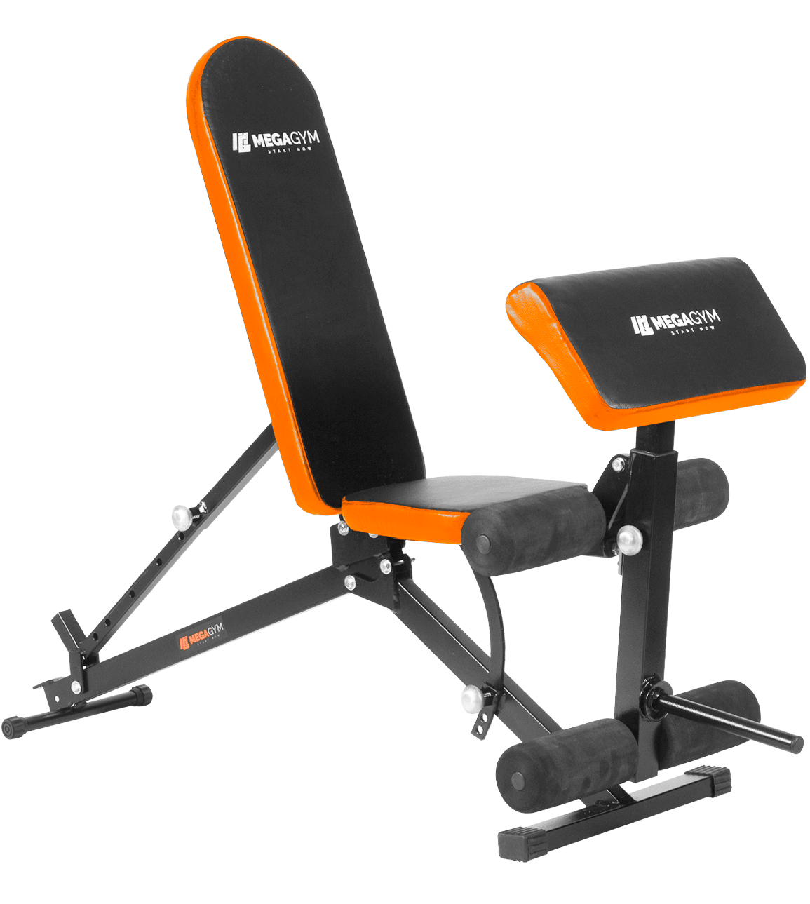 Banco 10x1 P/ Supino Com Rosca Scott Cadeira Extensora Laranja - MegaGym