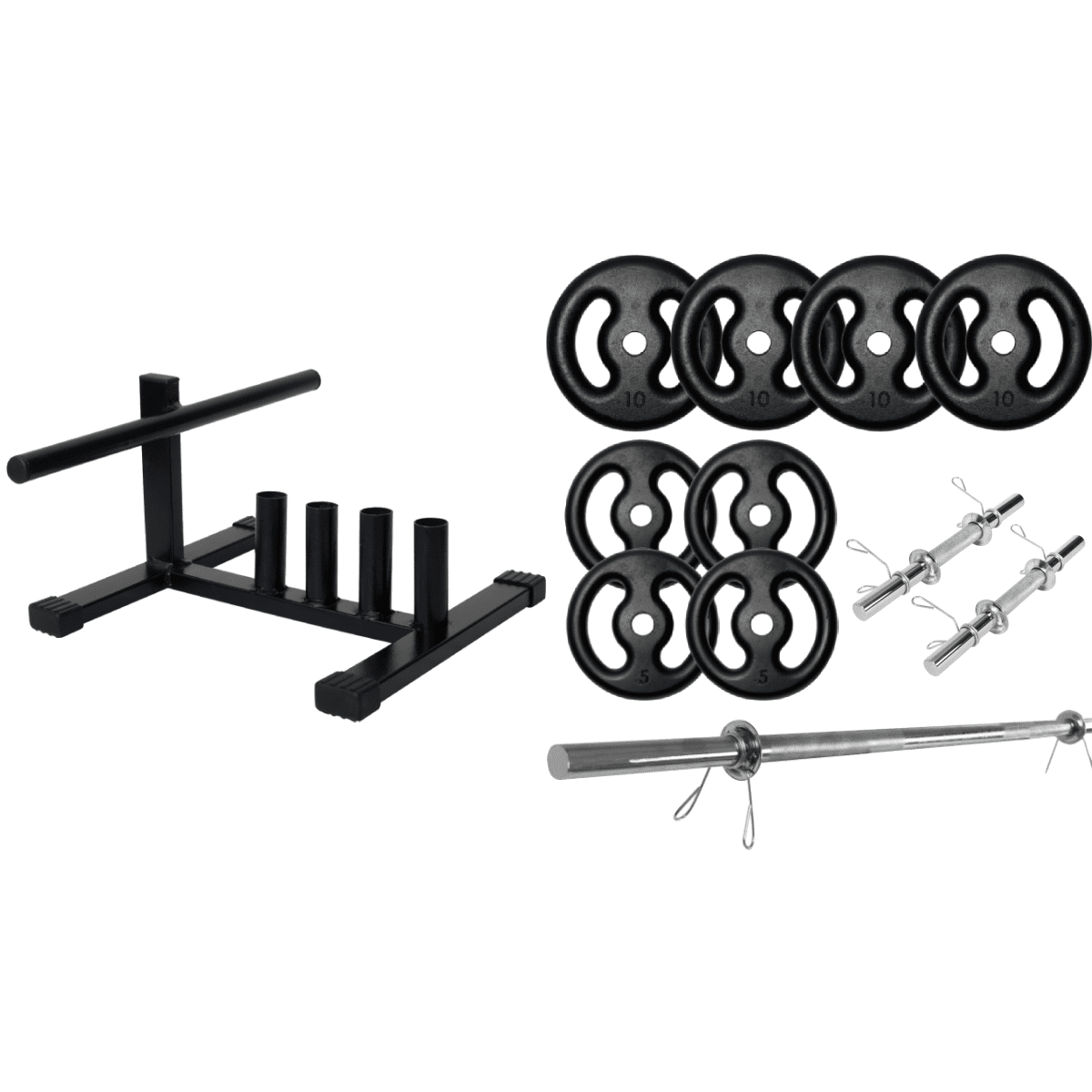 Kit Treino Barras e Halteres Maciços + Suporte + 60Kg Anilhas - MegaGym