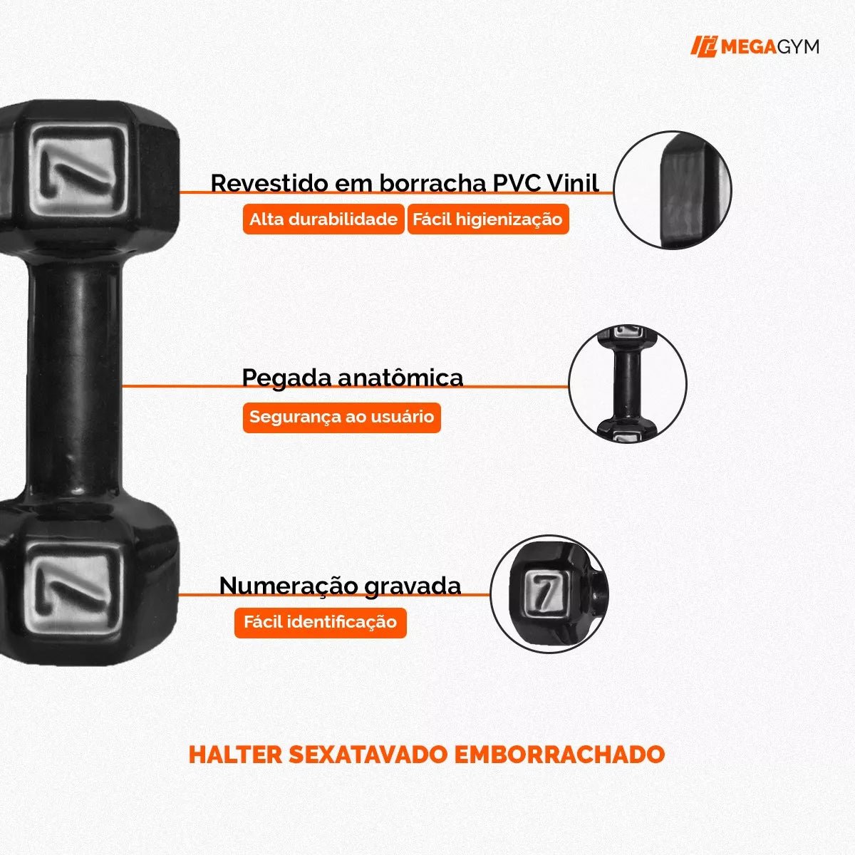 Kit Treino Funcional Halter Sextavado Emborrachado E Caneleira De Peso - MegaGym