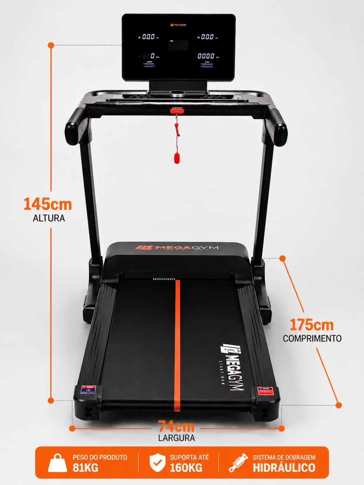 Esteira Semiprofissional Elétrica Smart Pace Ultra 20km/h | Motor 5.0 HPP | Bluetooth |Suporta até 160kg - MegaGym