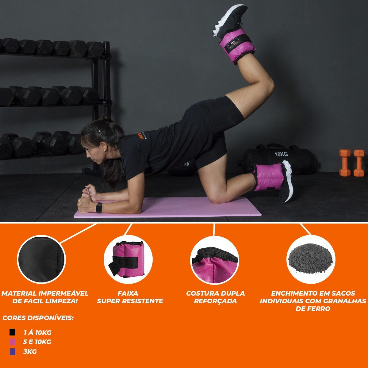 Kit Treino Funcional Halter Sextavado Emborrachado E Caneleira De Peso - MegaGym