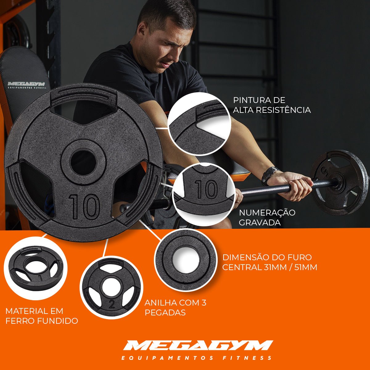KIT 220Kg de Anilhas 4x2kg 4x3kg 4x5kg 4x10kg 4x15kg 4x20kg - MegaGym