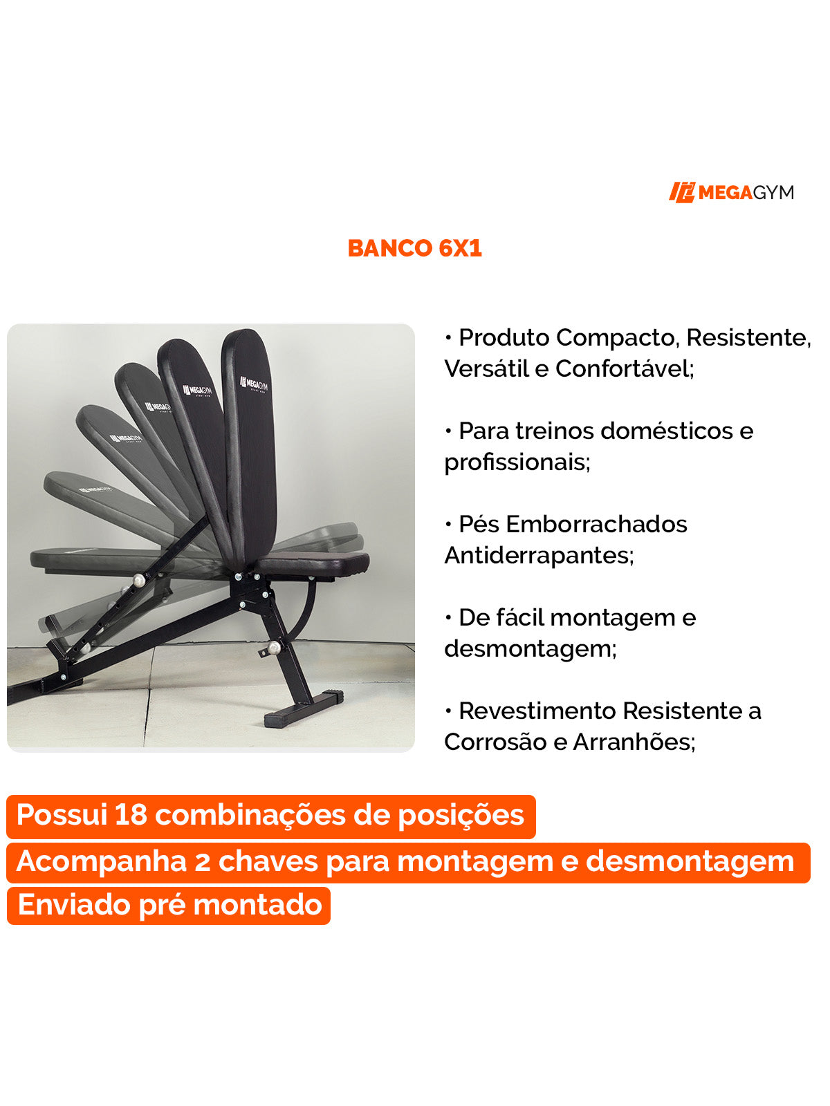 Banco de musculação 6x1 posições - MegaGym