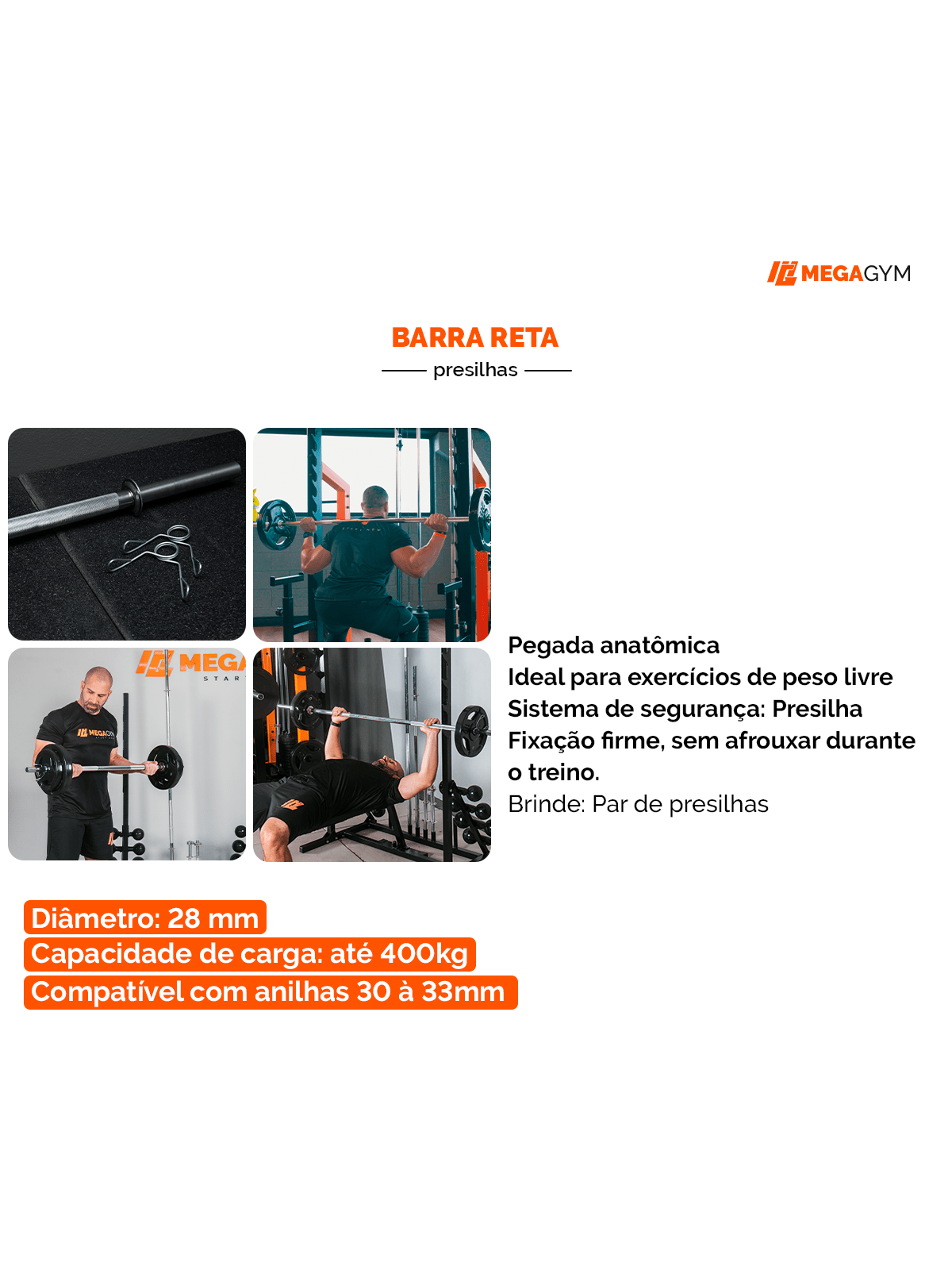 Barra Reta Maciça Cromada 28,57mm - MegaGym