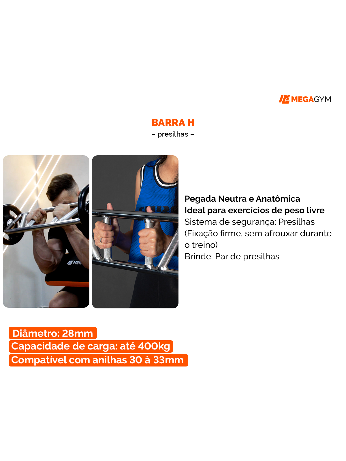 Barra H Maciça Com Presilhas 84cm Cromada 25,40mm
