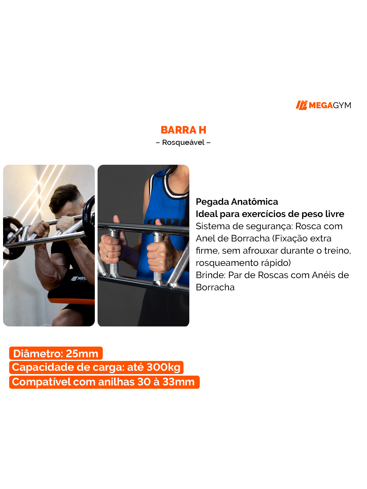 Barra H Maciça Com Rosca 84cm Cromada 25,40mm