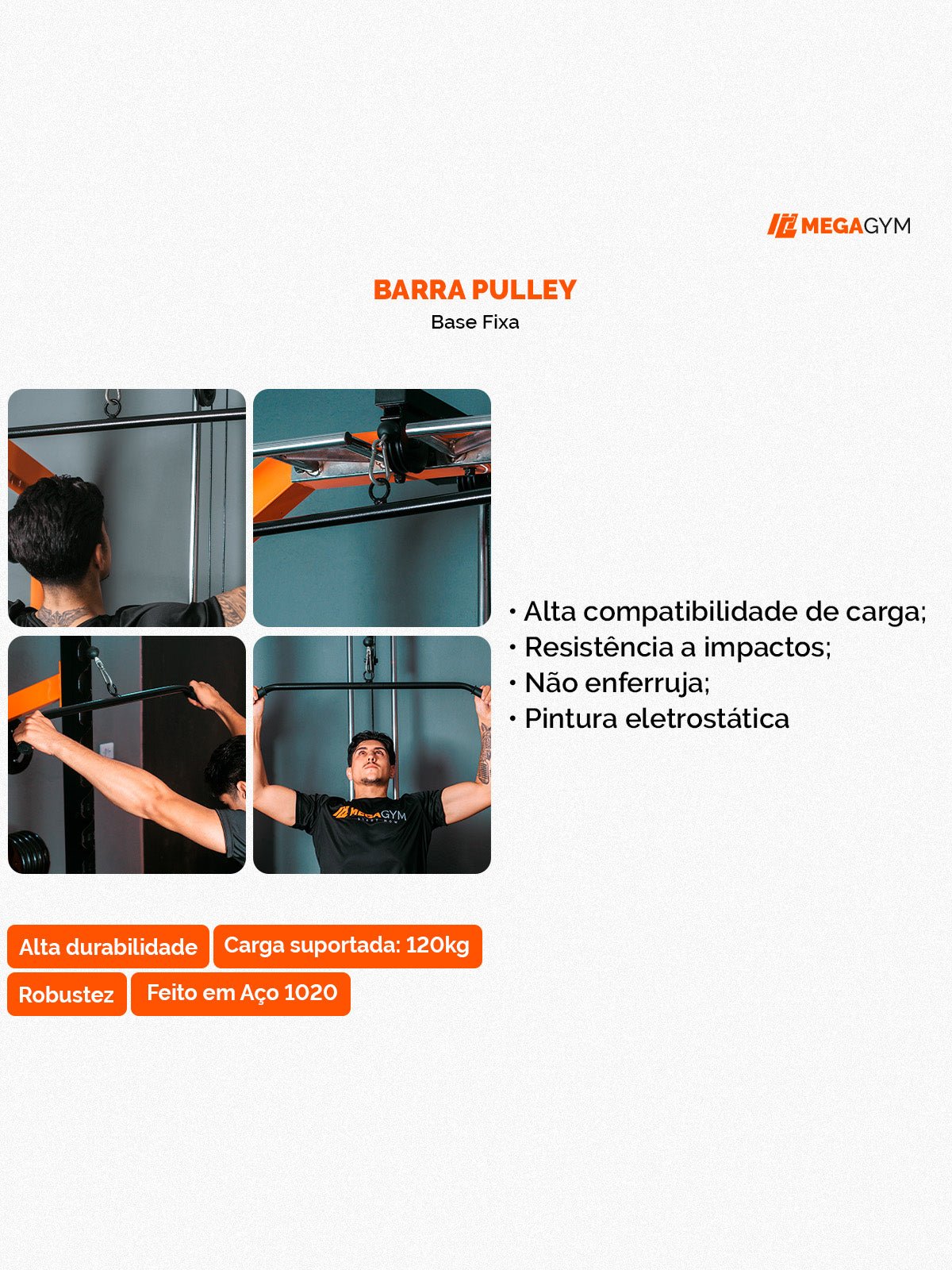Puxador Barra Pulley 97cm Fixo Com Pegada Emborrachada - MegaGym