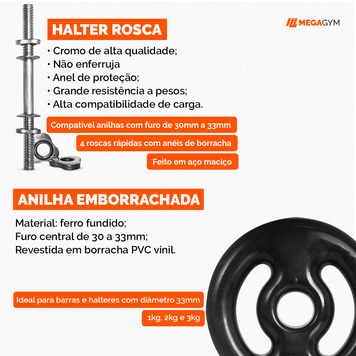 Kit Par Halteres De Academia Rosqueáveis E Anilhas - MegaGym