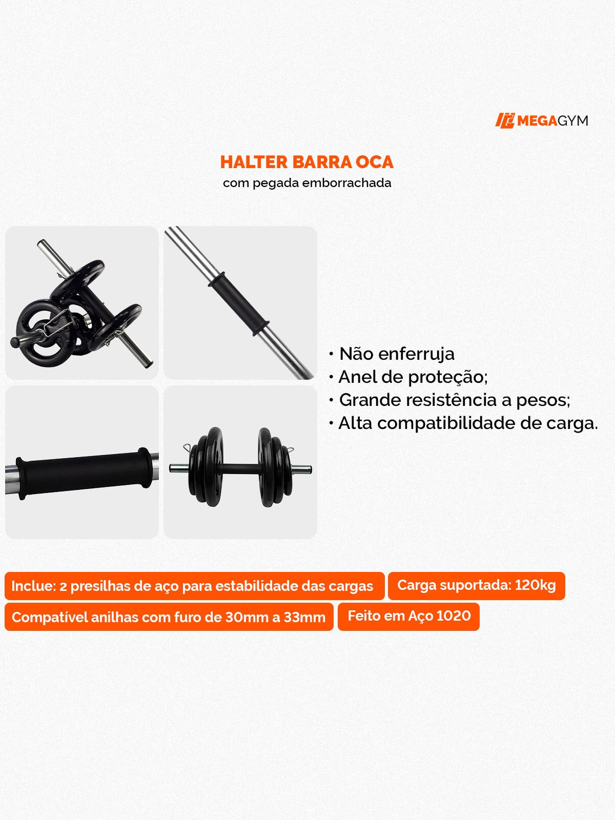 Kit Par e Halteres Barra + 24Kg De Anilhas Sport - MegaGym